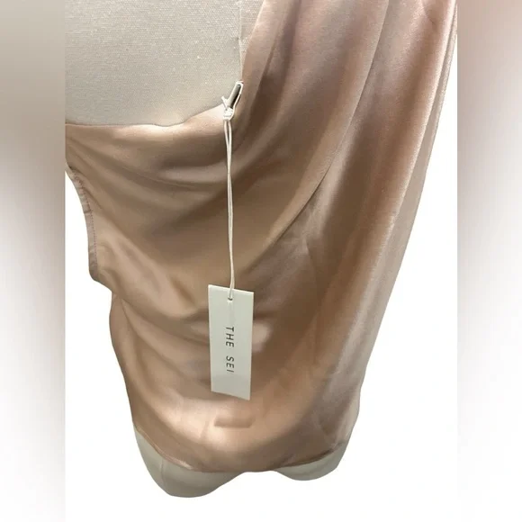 THE SEI NWT One Shoulder Cowl Neck Silk Camisole in Champagne Sz 0 - Picture 4 of 9